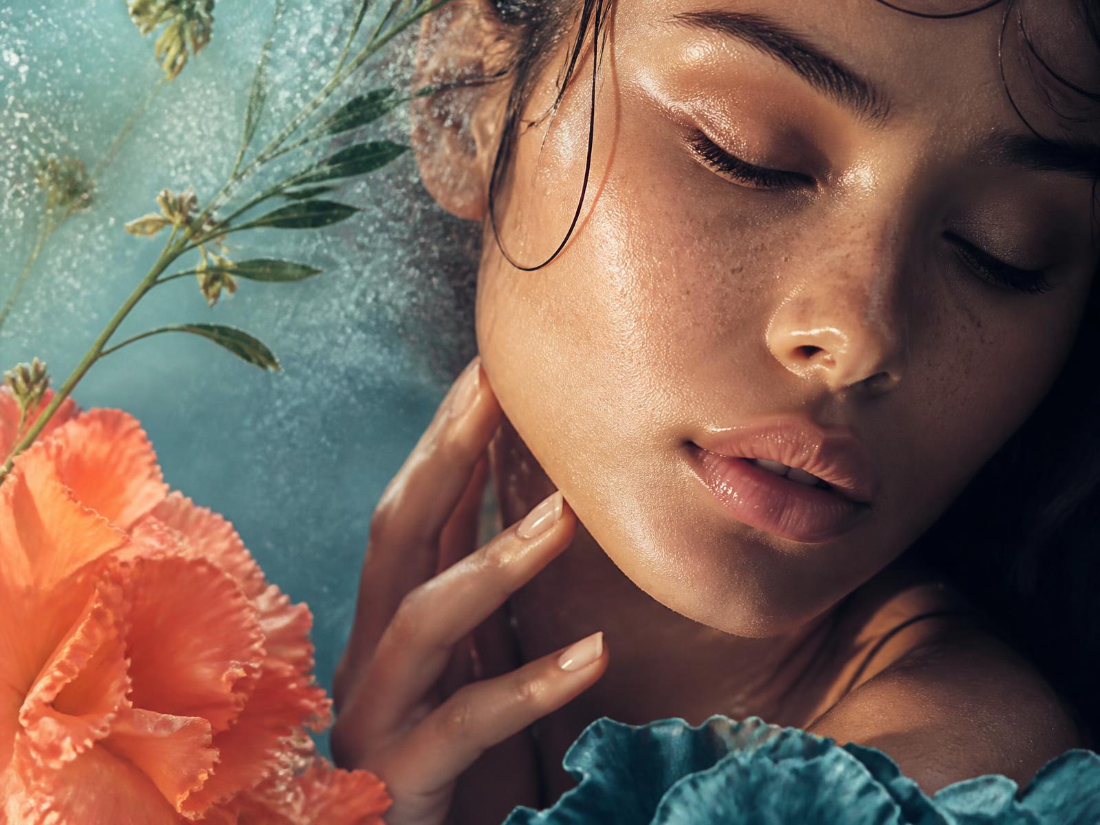 Radiant skin and healthy hair close-up